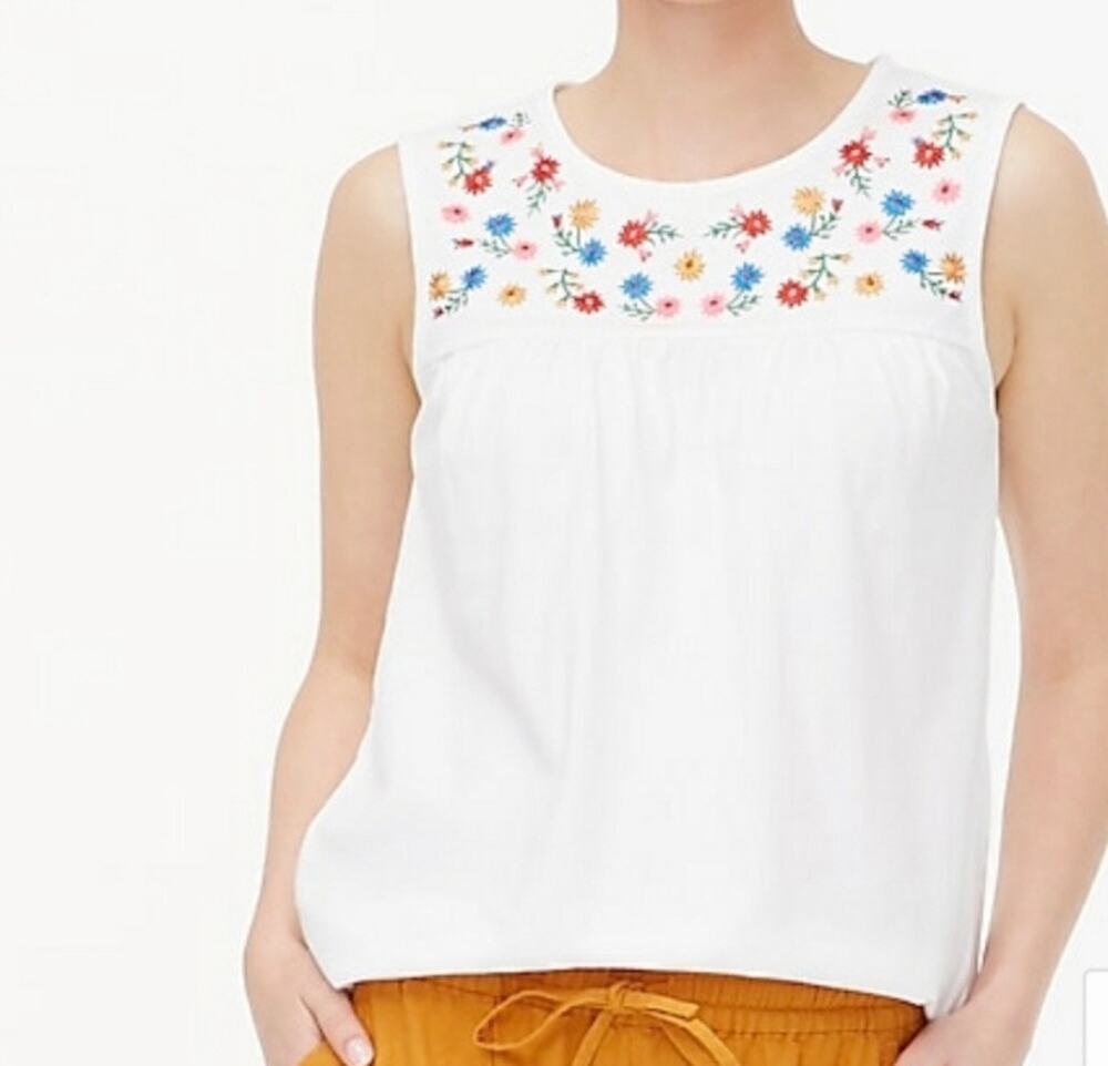 J Crew NEW White Sleeveless Top Embroidered Top Crewneck M